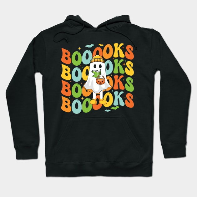 Booooks Cute Ghost reading a book Funny Book Lover Halloween Gift Hoodie by BadDesignCo